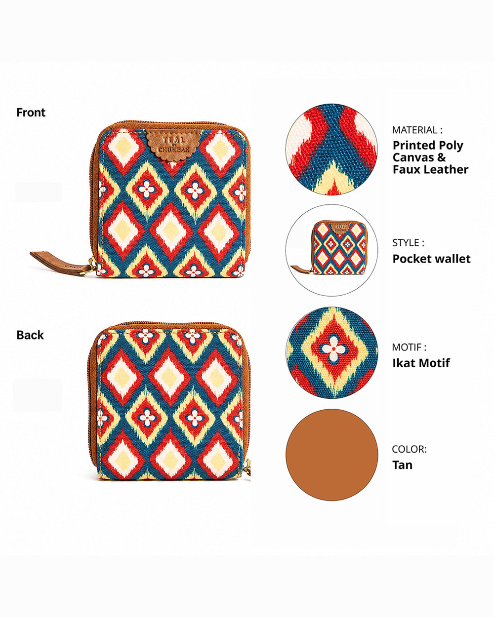 TealByChumbak Ikkat Glow Mini Wallet