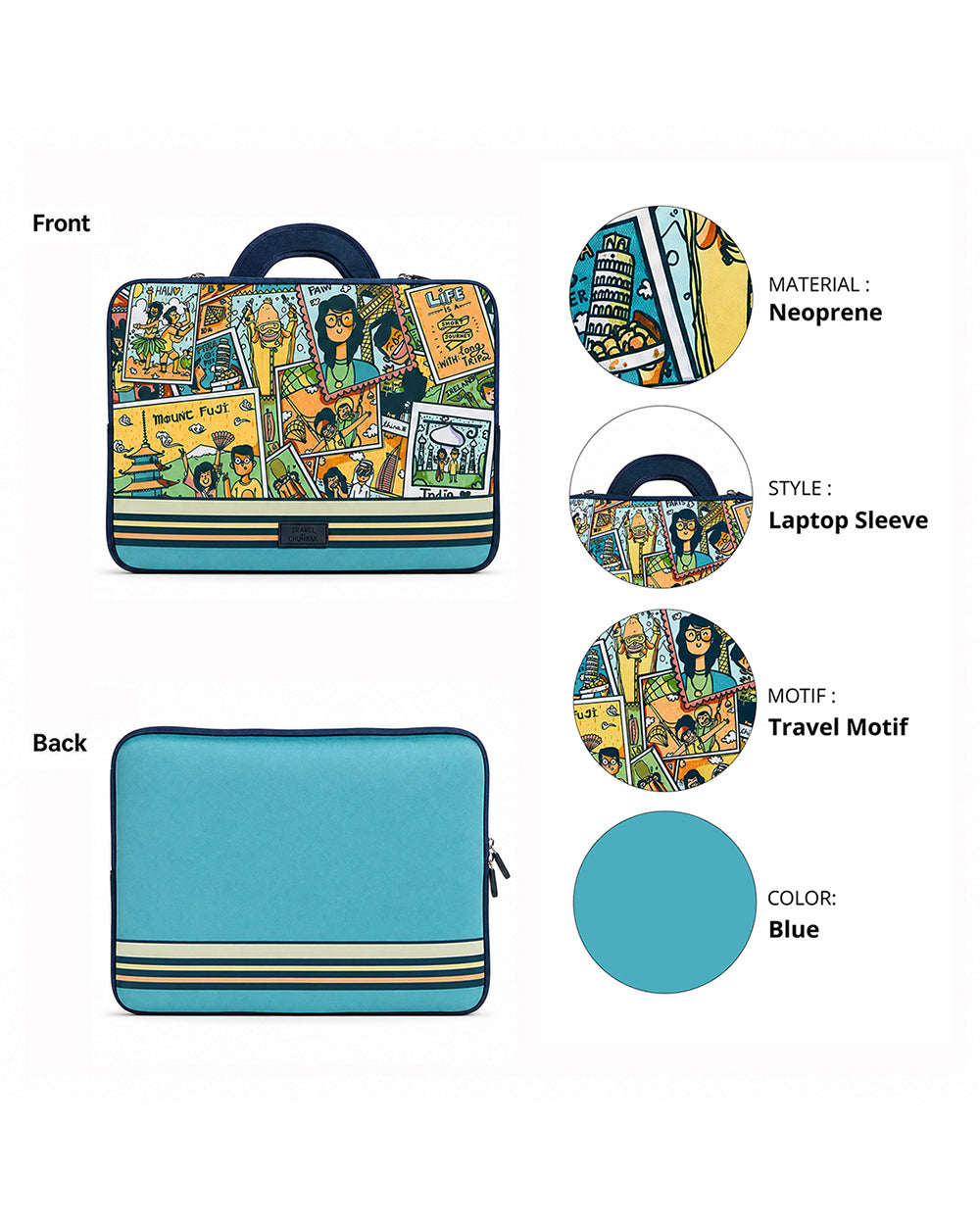 TEAL By Chumbak Around the world Laptop Sleeve - 13inch