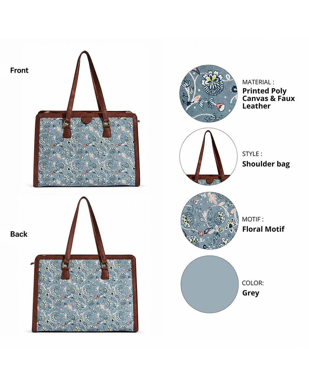 Teal by Chumbak Grey Bloom Office Tote