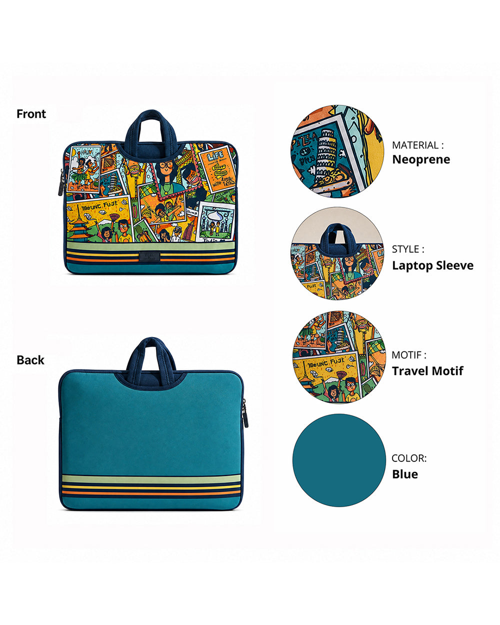 TEAL By Chumbak Around the world Laptop Sleeve - 15inch