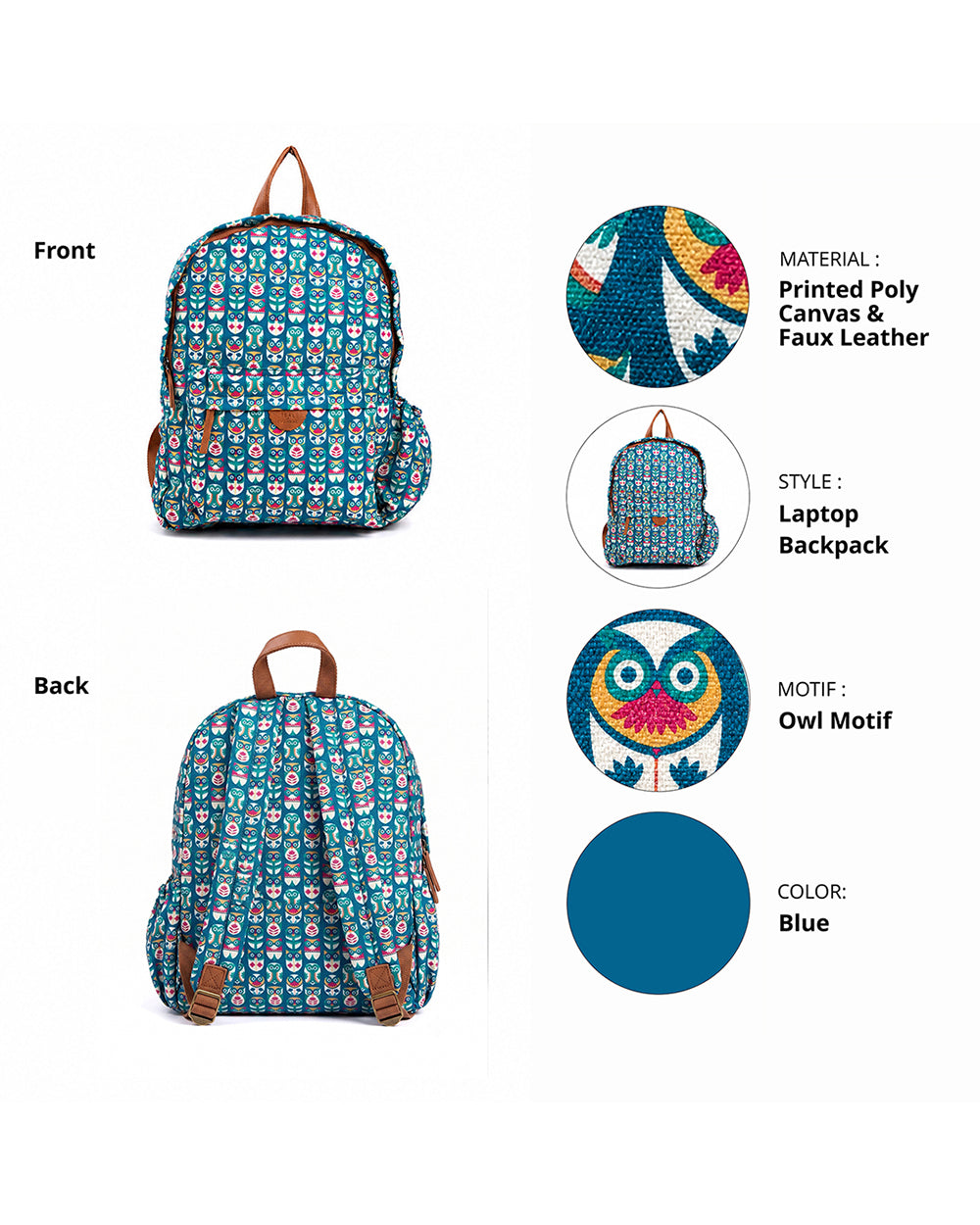 Teal by Chumbak Owl March Laptop backpack