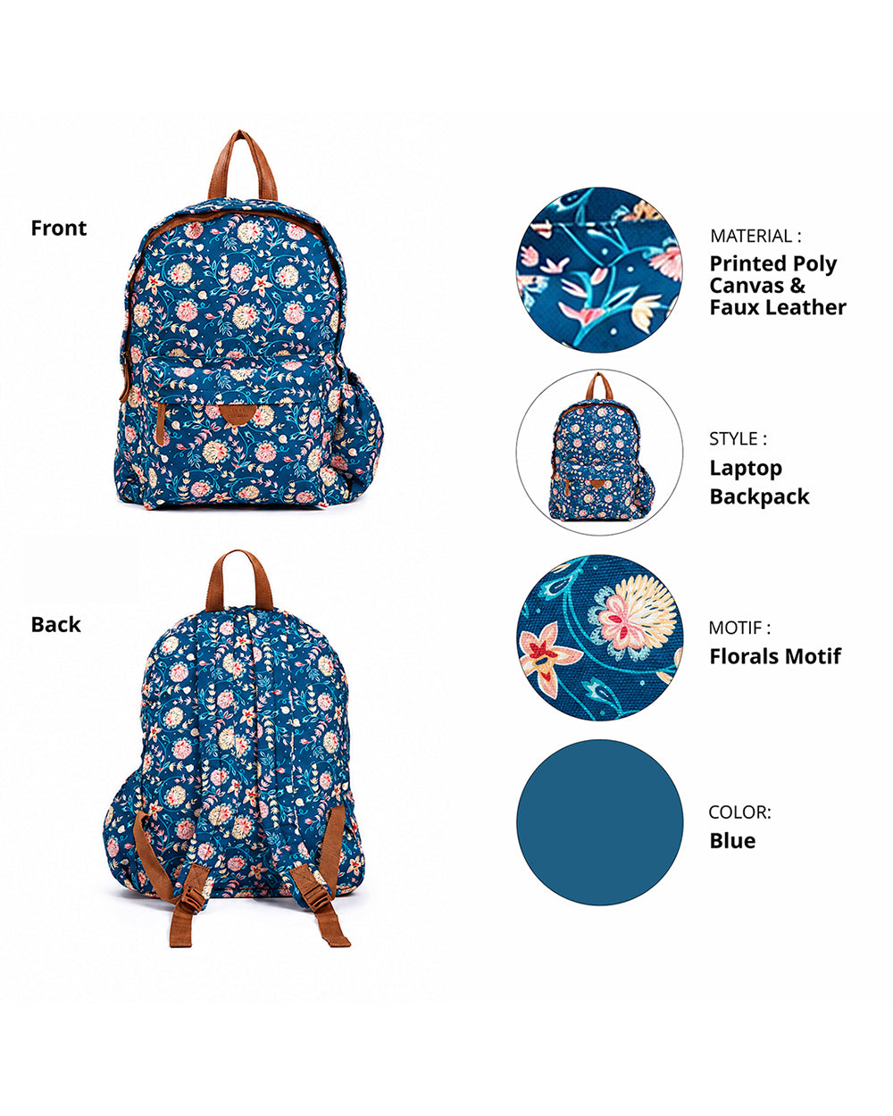 Teal by Chumbak Blue Bloom Laptop backpack
