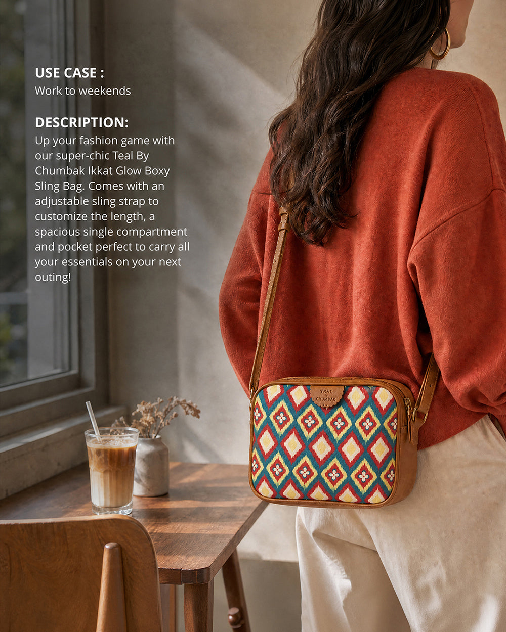 TealByChumbak Ikkat Glow Sling Bag