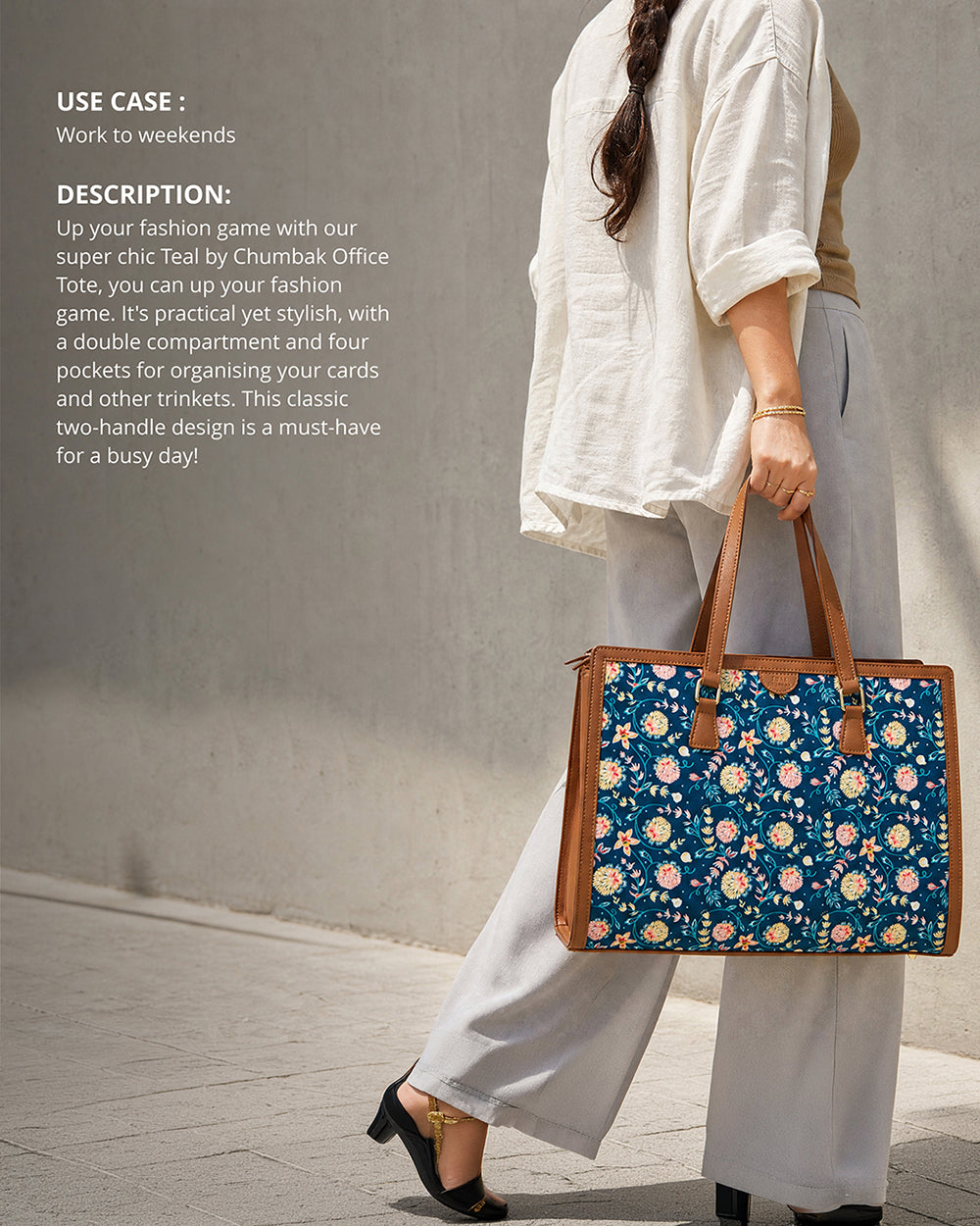 Teal by Chumbak Blue Bloom Office Tote
