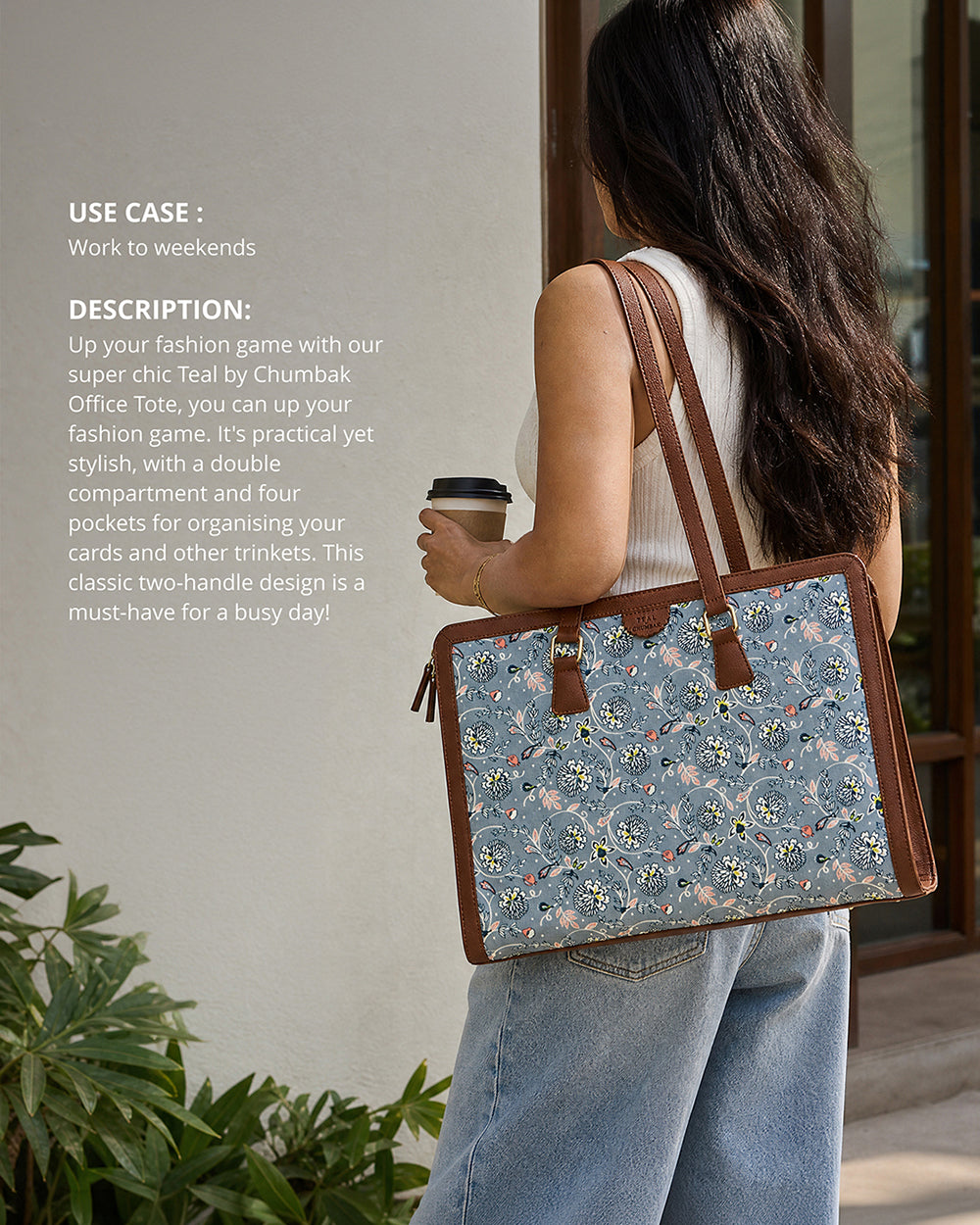 Teal by Chumbak Grey Bloom Office Tote