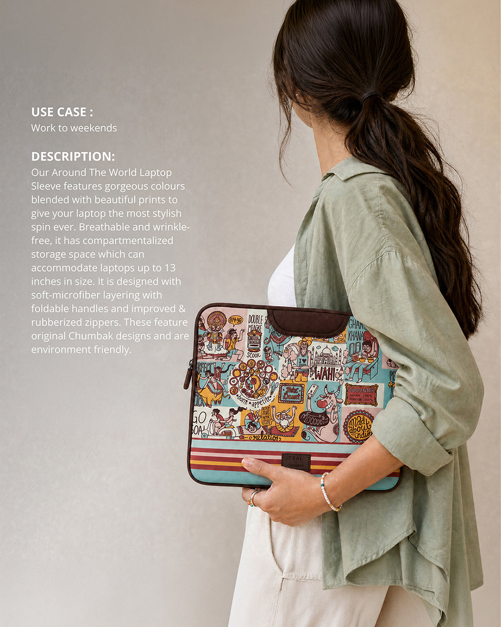 TEAL By Chumbak Indie Pop Laptop Sleeve - 13inch