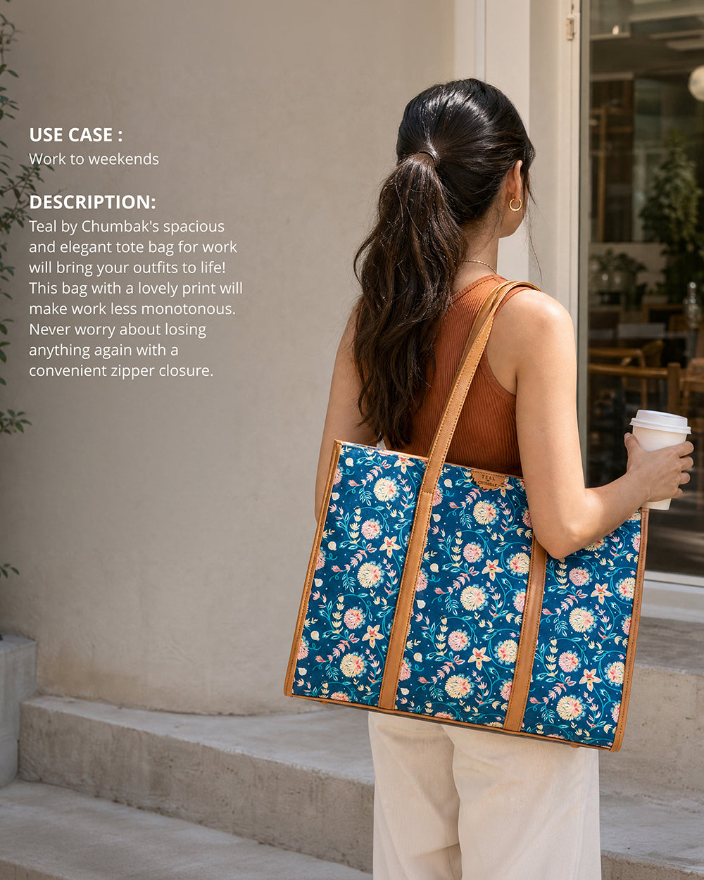 Teal by Chumbak Blue Bloom Canvas Tote