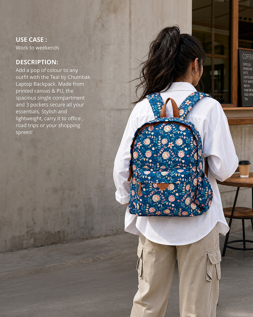 Teal by Chumbak Blue Bloom Laptop backpack