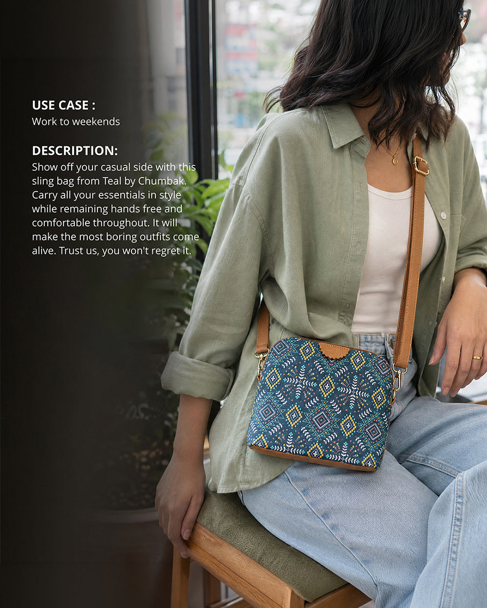 Teal by Chumbak Mexico Aztec Sling Bag