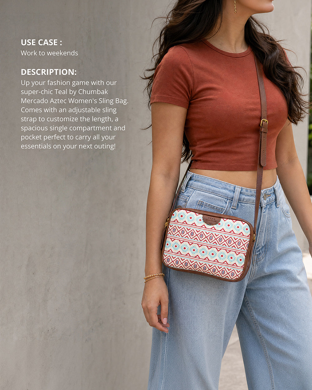 TealByChumbak Mercado Aztec Rectangular Sling Bag