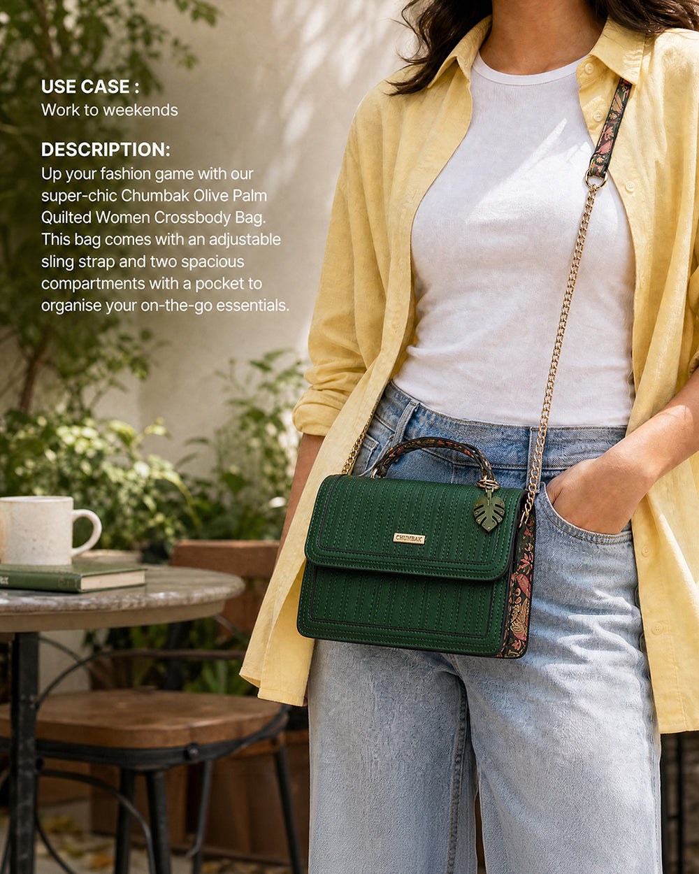Olive Palm Quilted Crossbody Bag