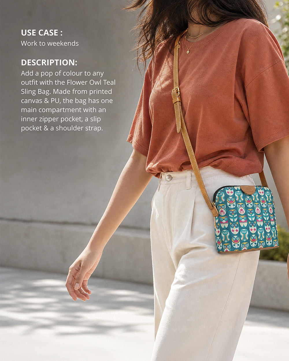 Teal By Chumbak Flower Owl Sling Bag - Teal