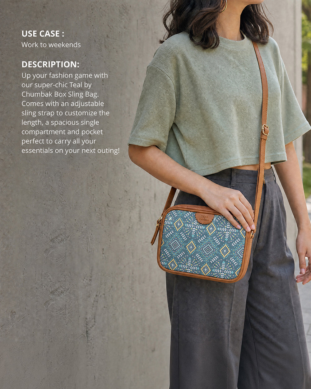 Teal by Chumbak Mexico Aztec Box Sling Bag