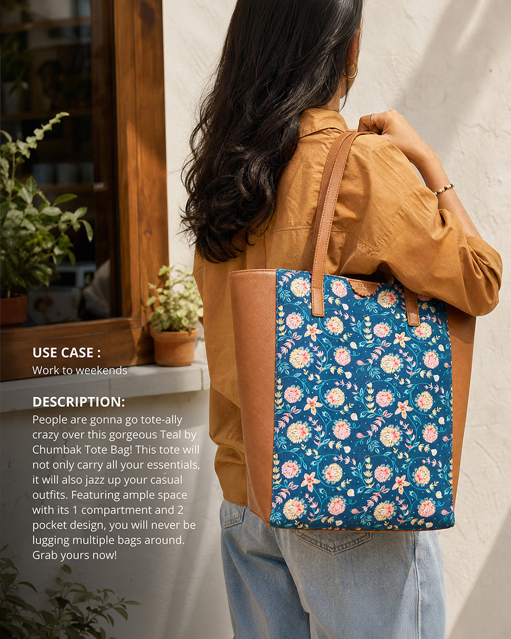 Teal by Chumbak Blue Bloom Shopper Tote