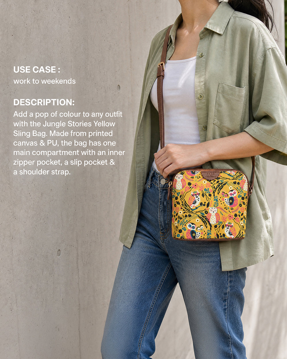 Teal By Chumbak Jungle Stories Sling Bag - Yellow
