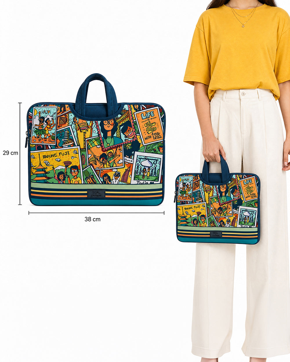 TEAL By Chumbak Around the world Laptop Sleeve - 15inch