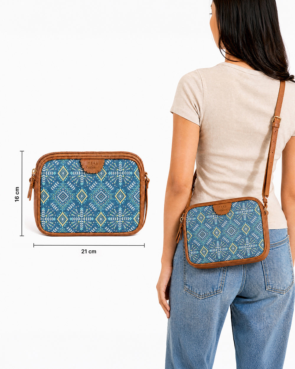 Teal by Chumbak Mexico Aztec Box Sling Bag