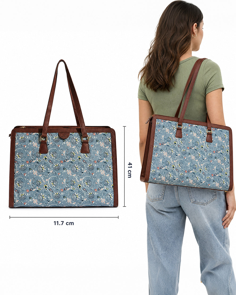 Teal by Chumbak Grey Bloom Office Tote