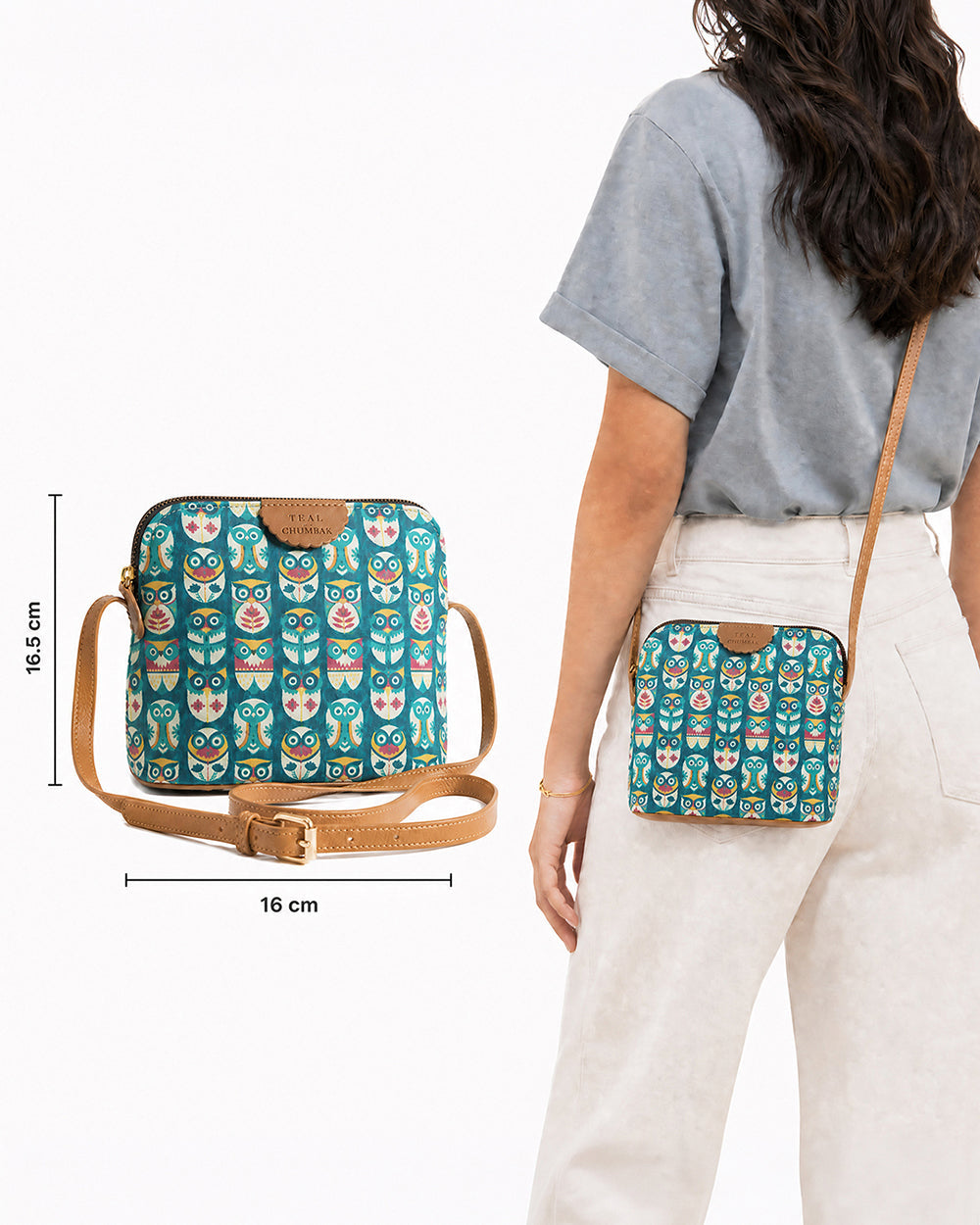 Teal By Chumbak Flower Owl Sling Bag - Teal