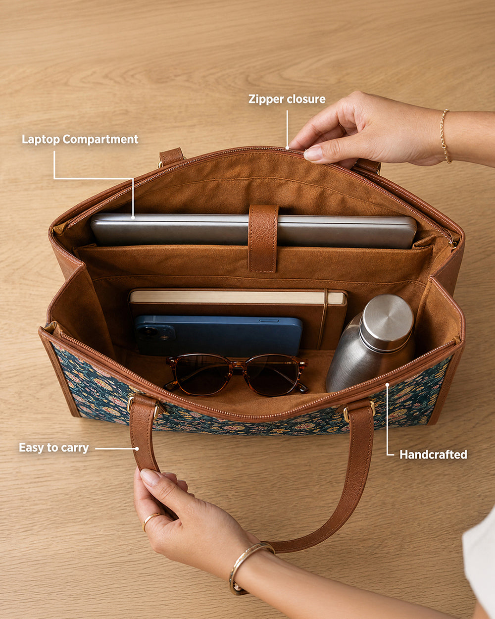 Teal by Chumbak Blue Bloom Office Tote