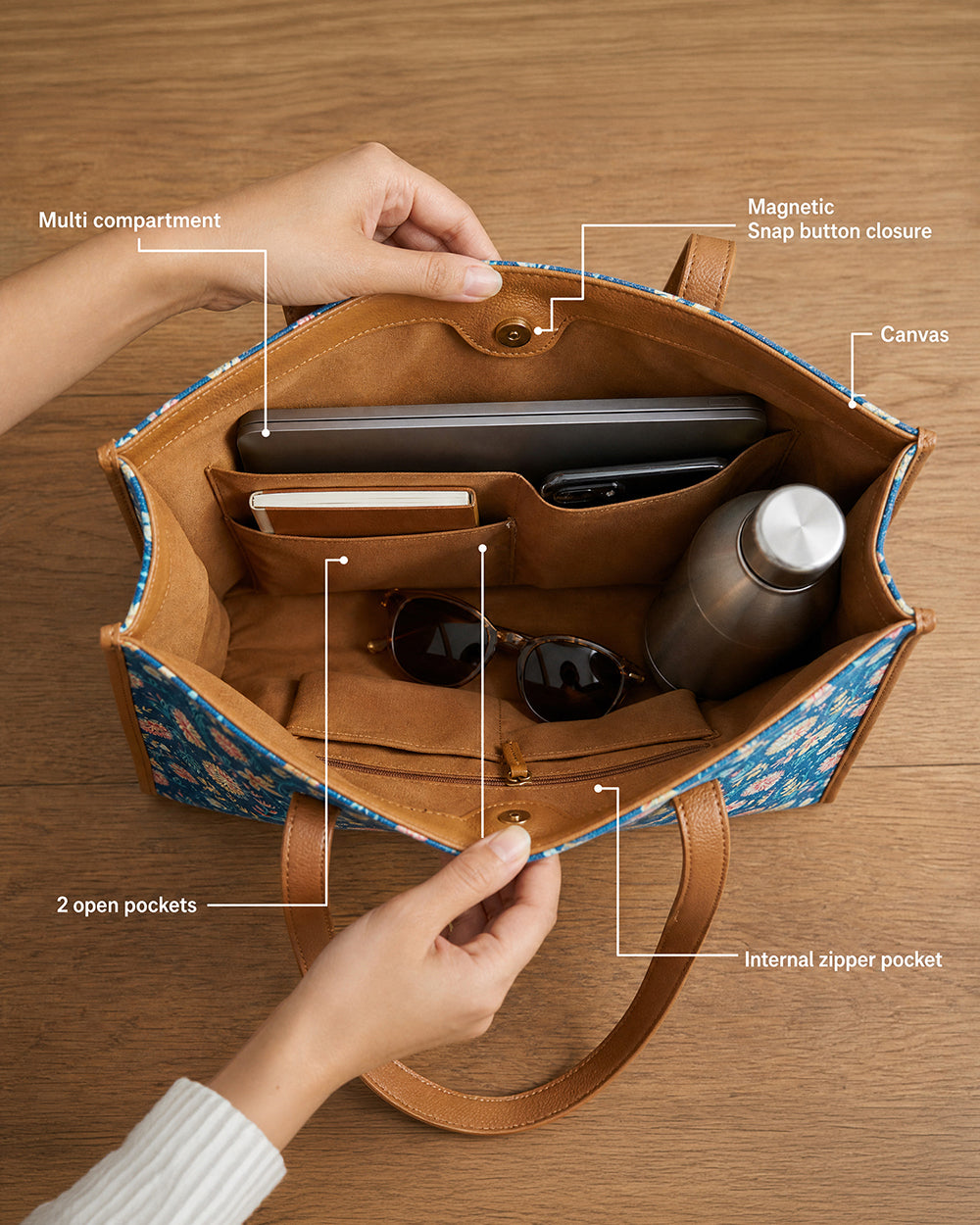 Teal by Chumbak Blue Bloom Canvas Tote