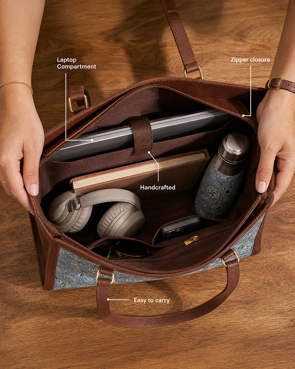 Teal by Chumbak Grey Bloom Office Tote