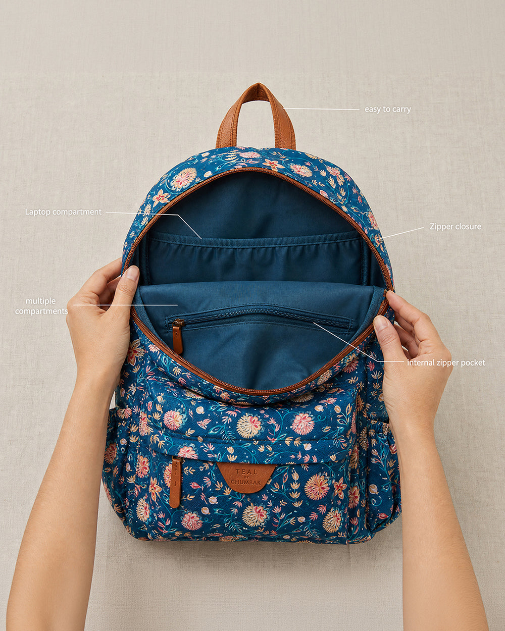 Teal by Chumbak Blue Bloom Laptop backpack