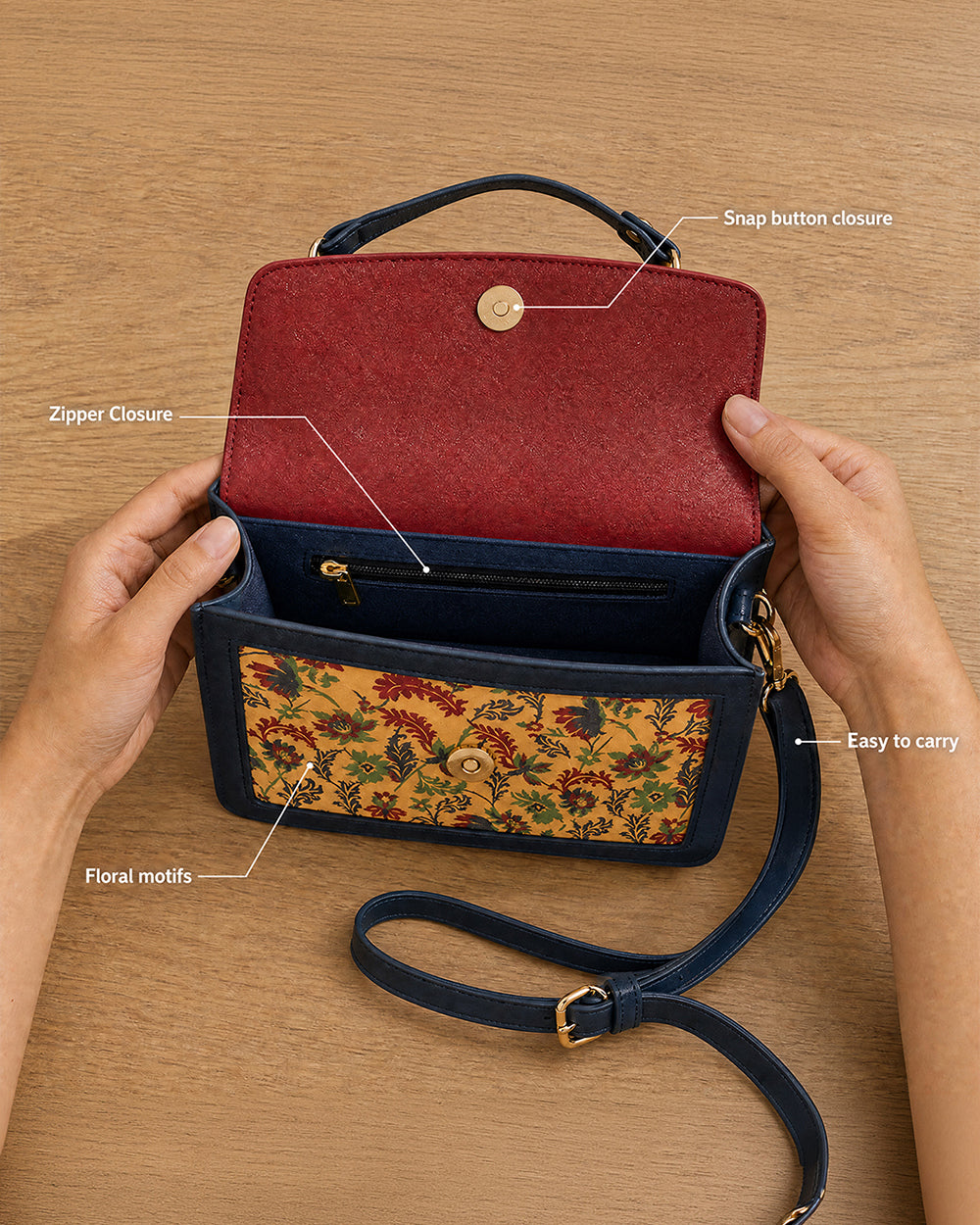 Vibrant Flowers Satchel Bag - Red