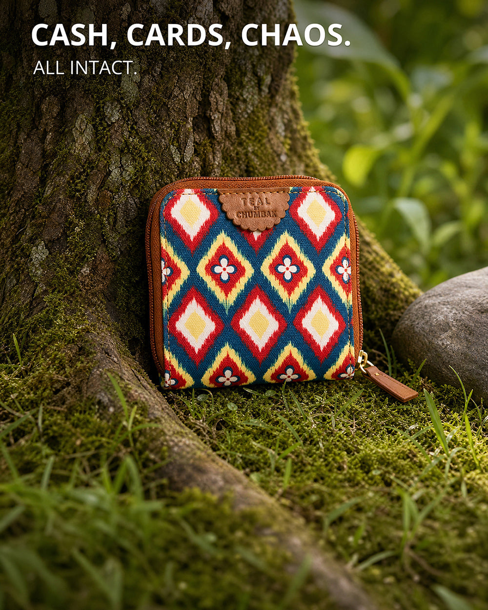 TealByChumbak Ikkat Glow Mini Wallet