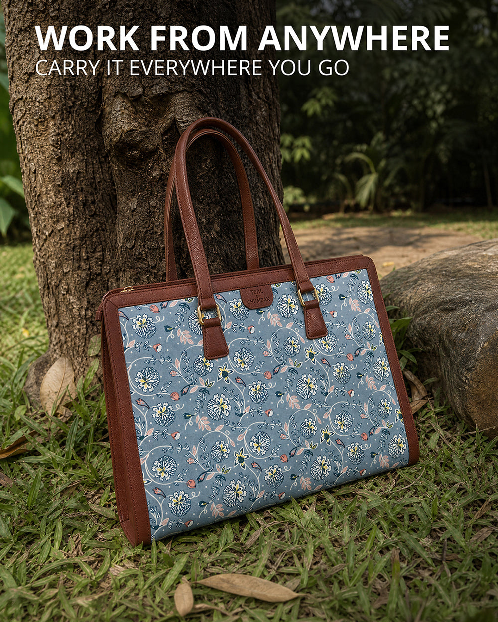 Teal by Chumbak Grey Bloom Office Tote