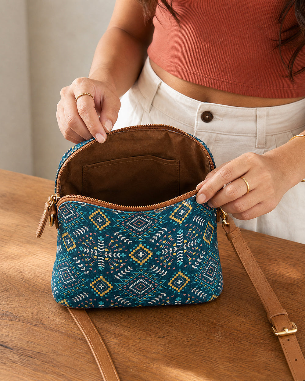 Teal by Chumbak Mexico Aztec Sling Bag