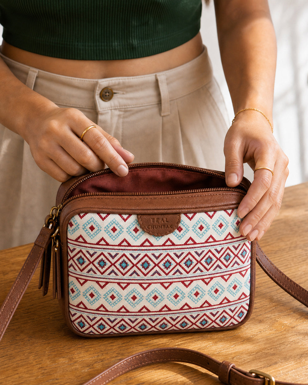 TealByChumbak Mercado Aztec Rectangular Sling Bag
