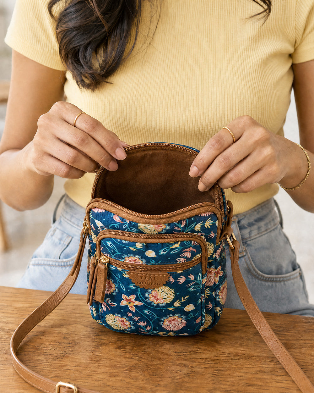 Teal by Chumbak Blue Bloom Wallet  Sling Bag