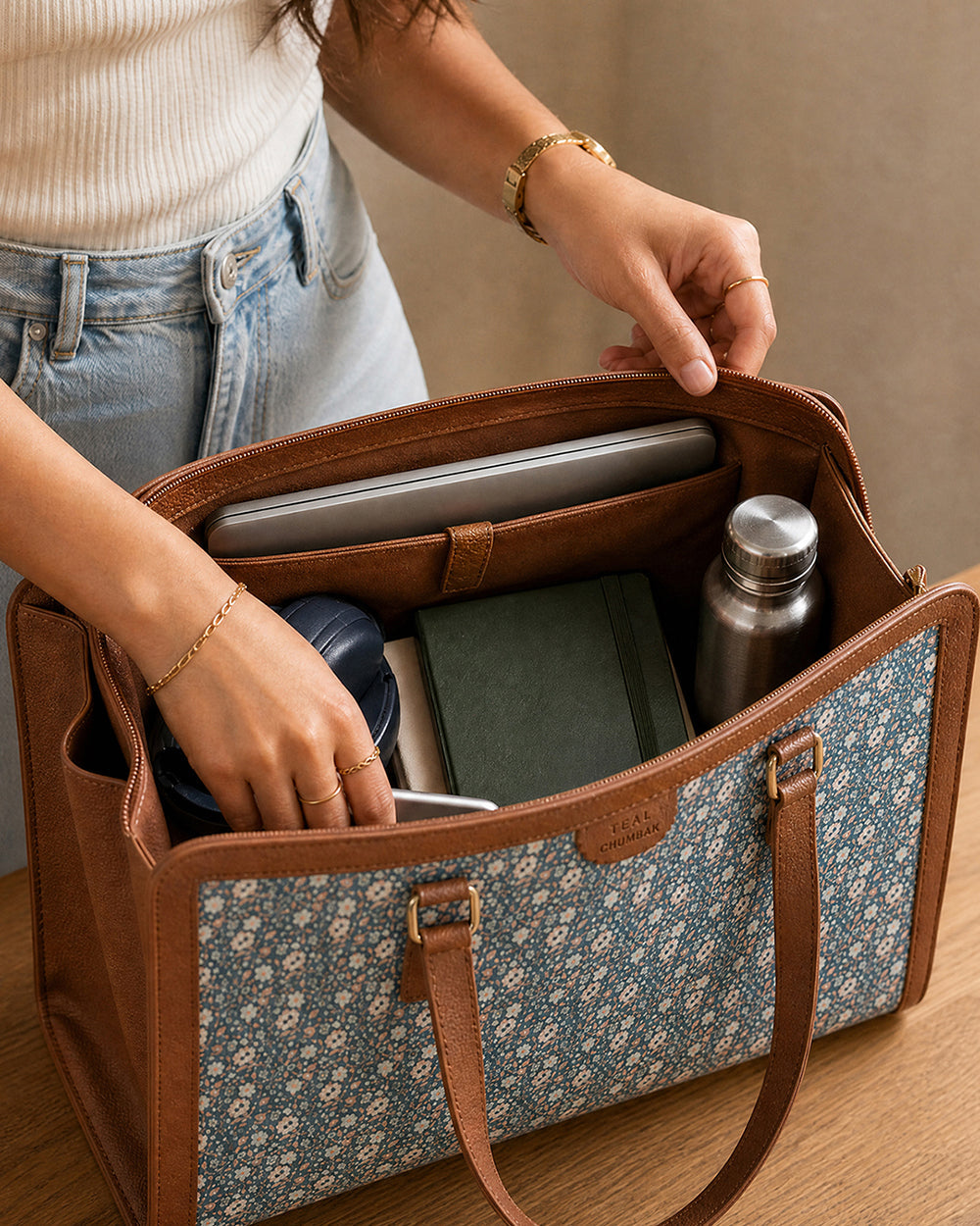Teal by Chumbak Floral Beds Office Tote
