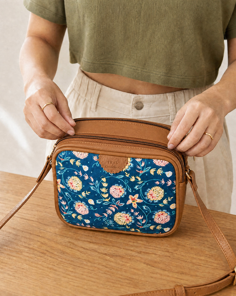 Teal by Chumbak Blue Bloom Box Sling Bag