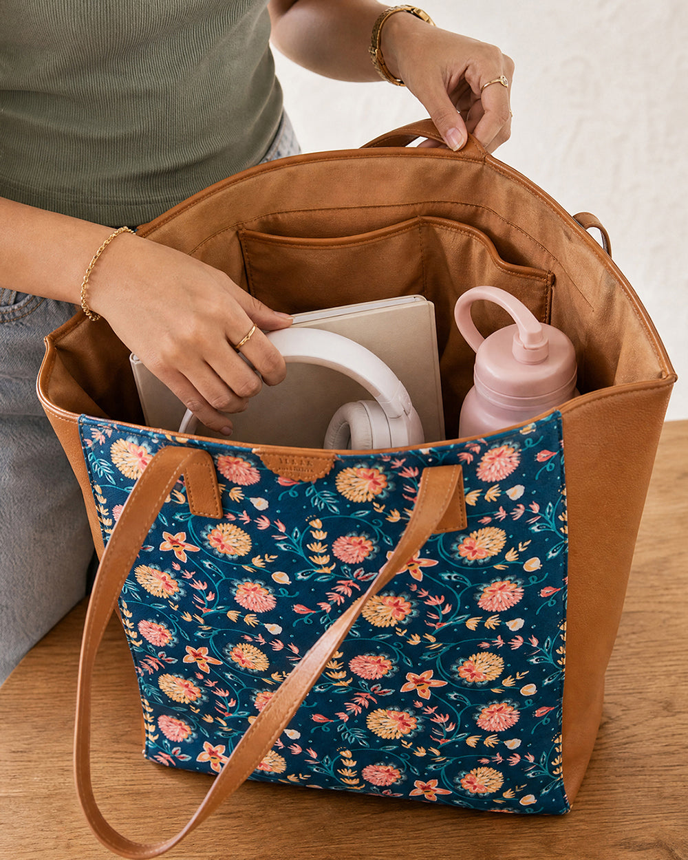 Teal by Chumbak Blue Bloom Shopper Tote