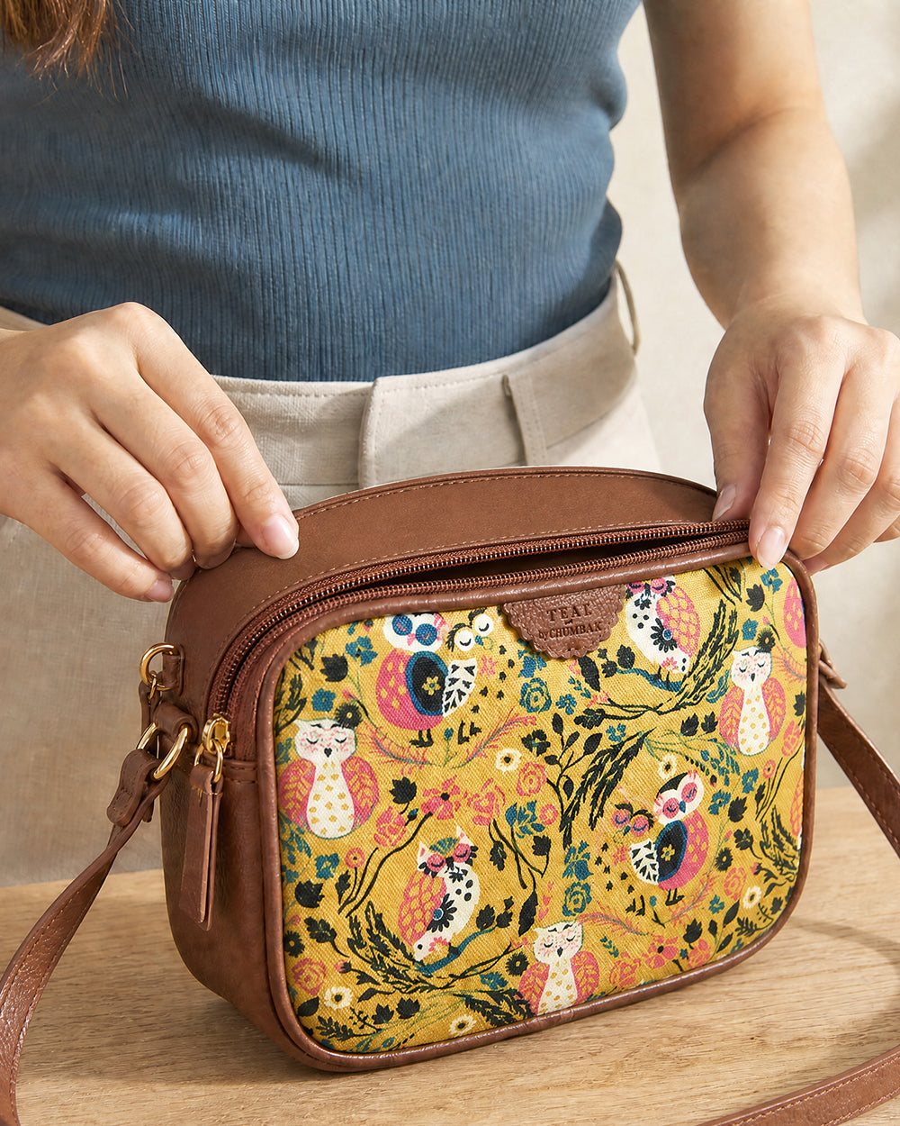 Teal by Chumbak Jungle Stories Box Sling Bag