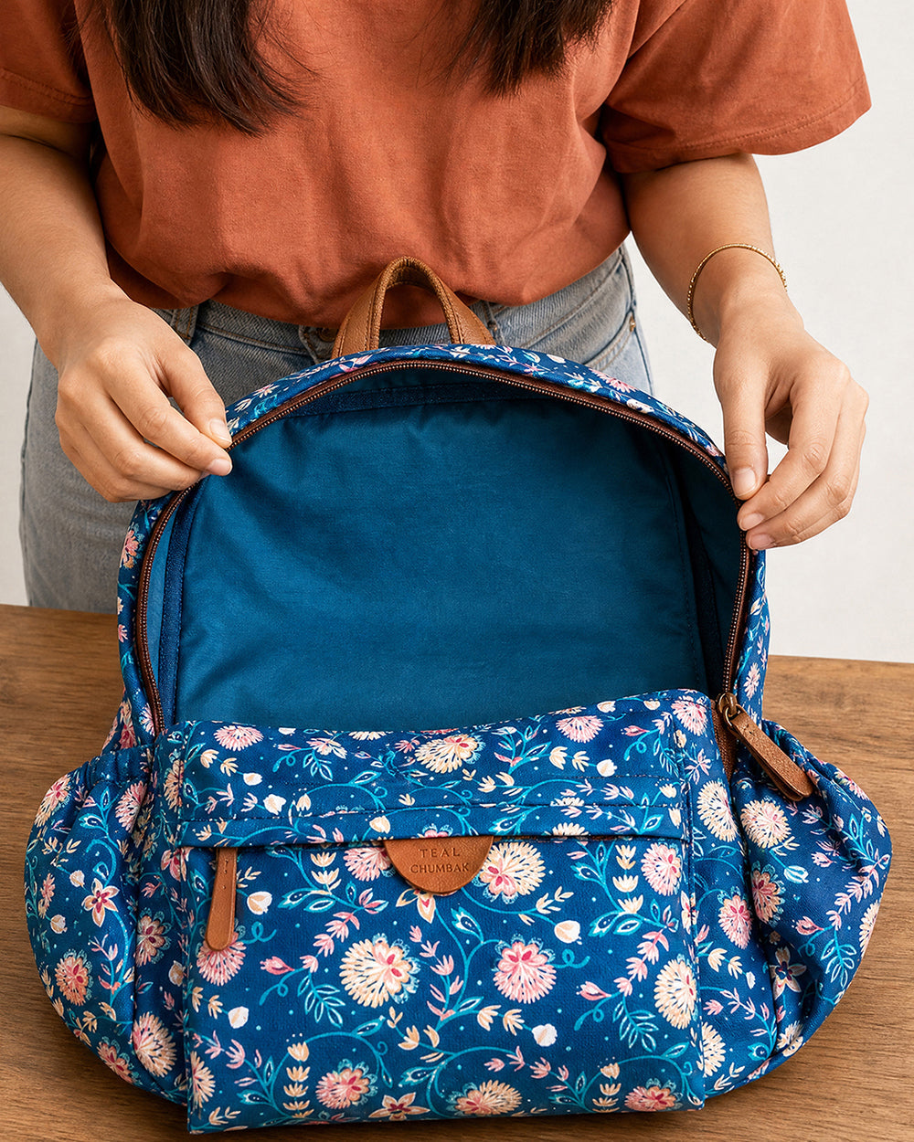 Teal by Chumbak Blue Bloom Laptop backpack