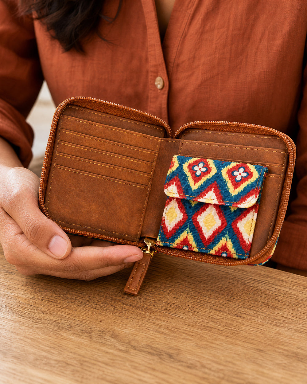 TealByChumbak Ikkat Glow Mini Wallet