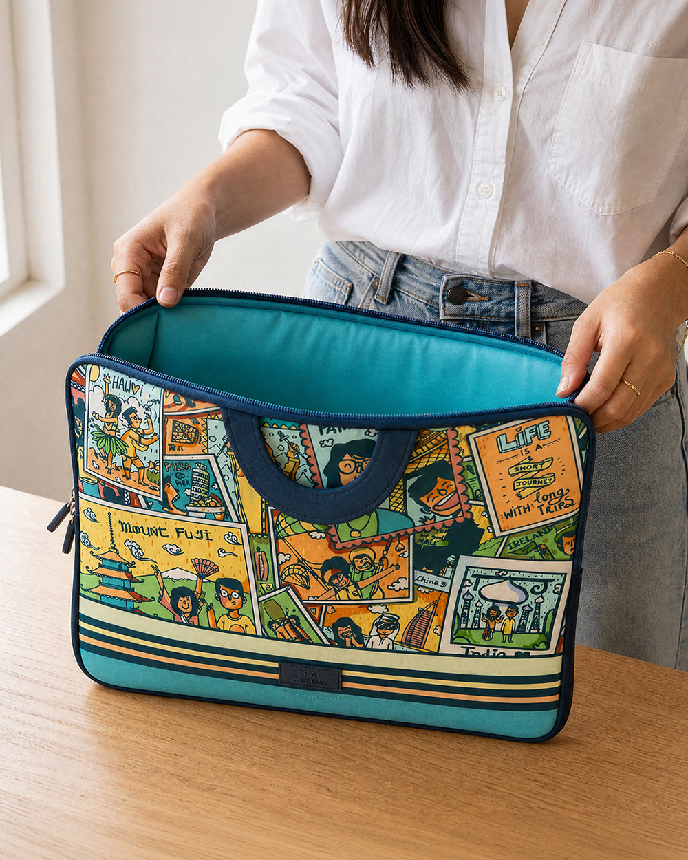 TEAL By Chumbak Around the world Laptop Sleeve - 13inch