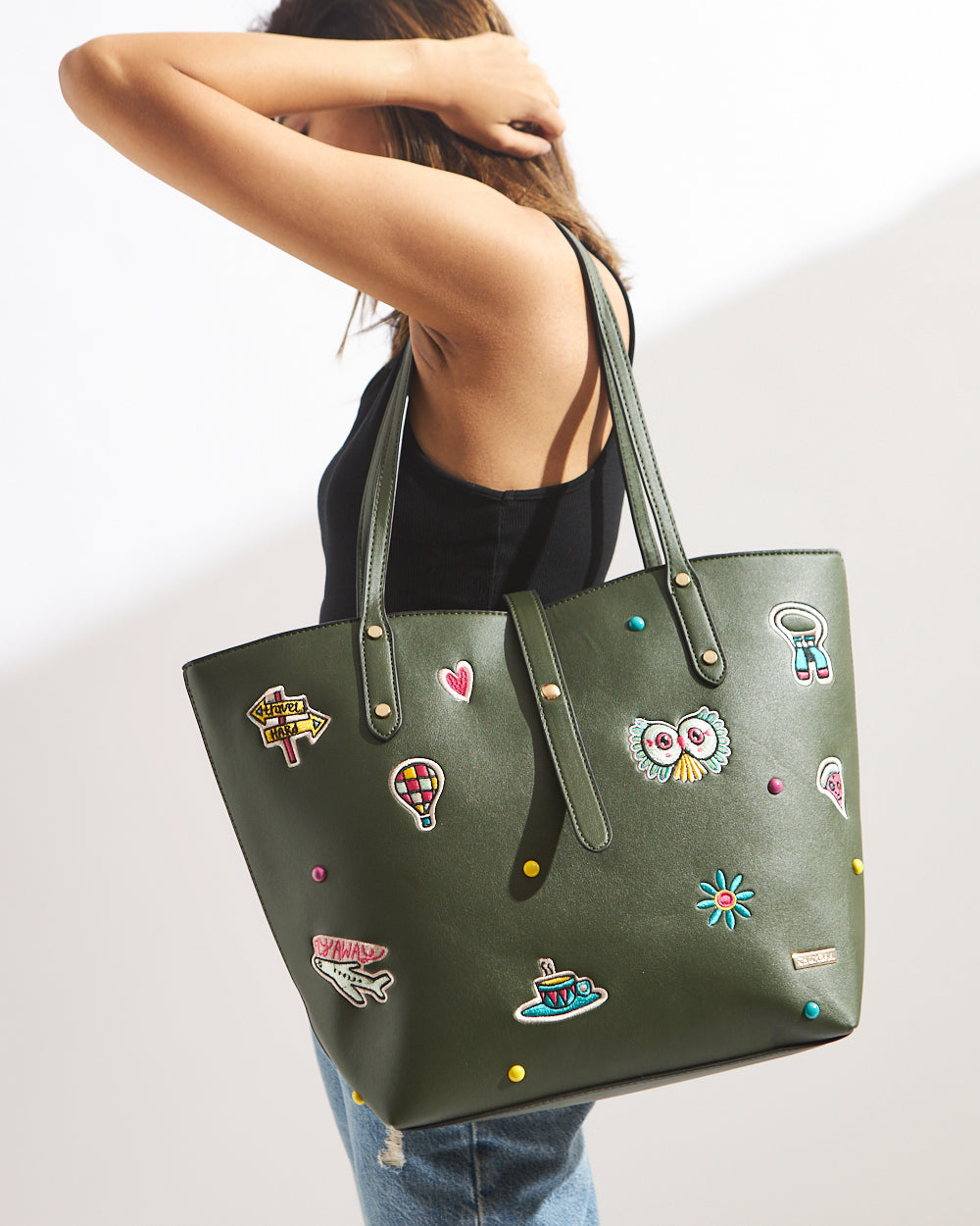 Embroidered Tote | Travel Patches - Olive