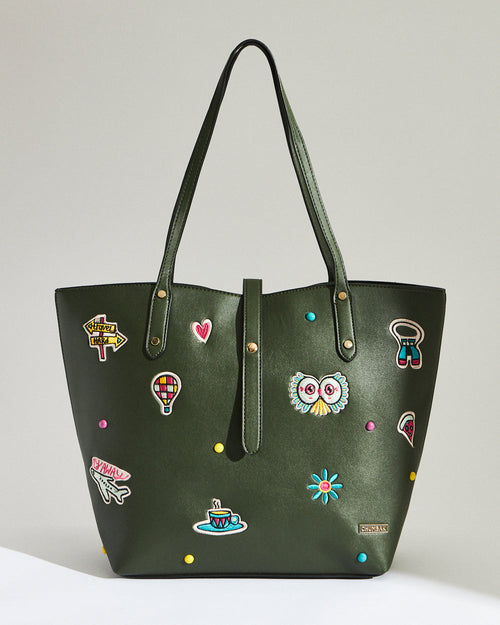 Embroidered Tote | Travel Patches - Olive