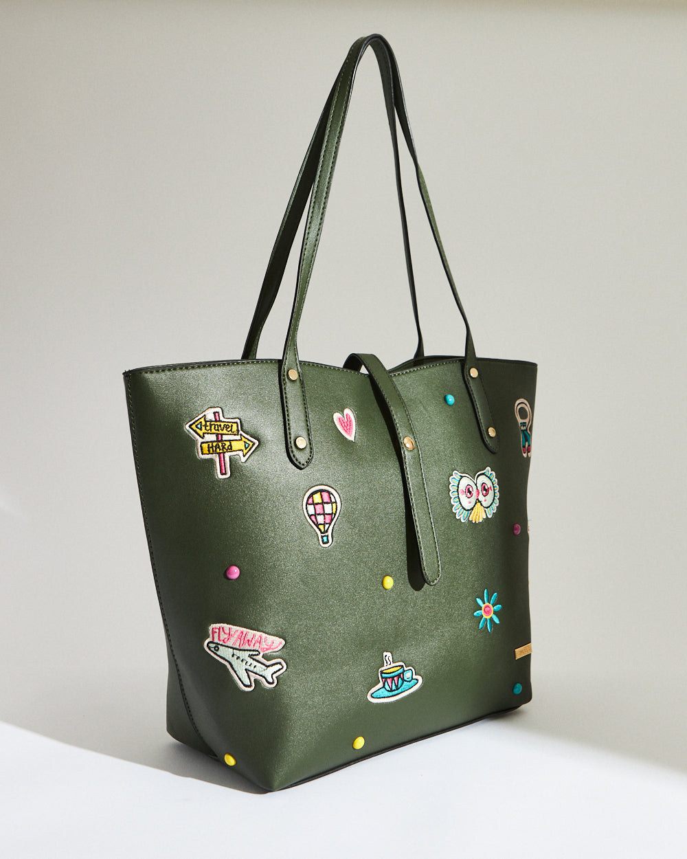 Embroidered Tote | Travel Patches - Olive