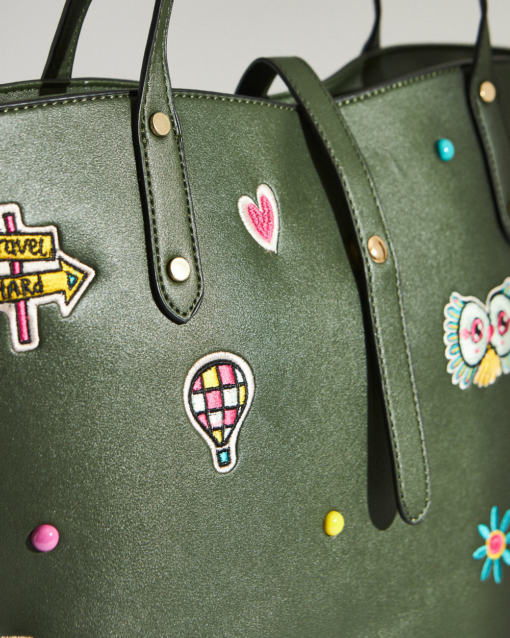 Embroidered Tote | Travel Patches - Olive