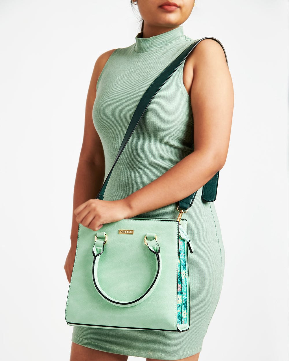Neon Floral Hand Bag  - Neon Green