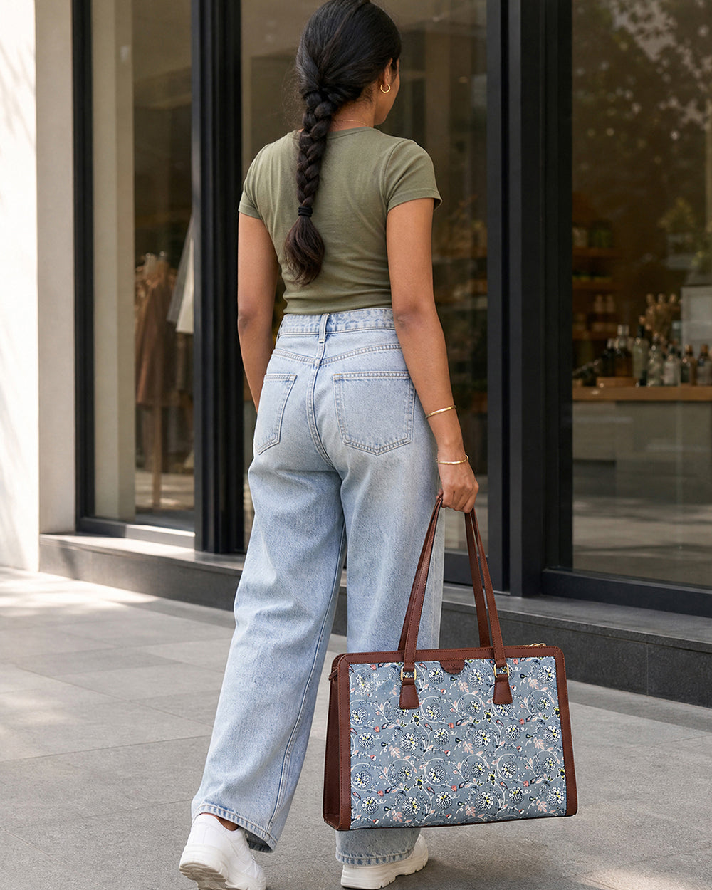 Teal by Chumbak Grey Bloom Office Tote