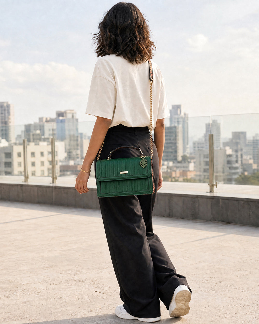 Olive Palm Quilted Crossbody Bag