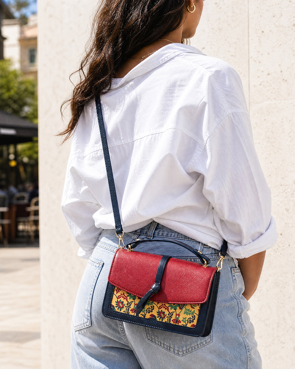 Vibrant Flowers Satchel Bag - Red
